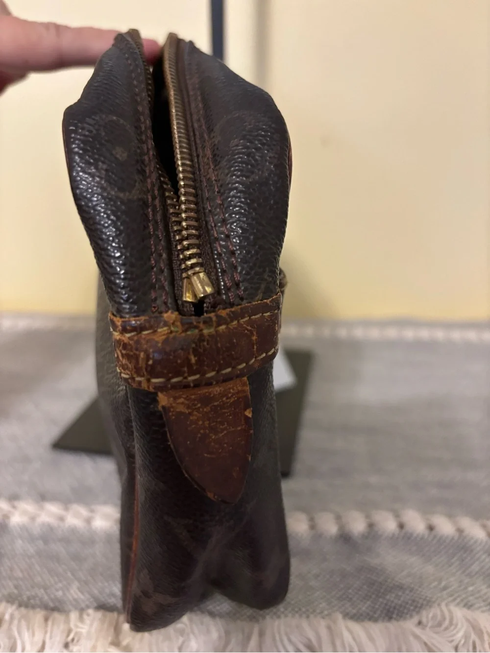Louis Vuitton Brown Monogram Canvas Clutch with Tan Trim